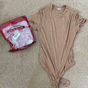 Shaperx bodysuit NWT beige/tan crew neck short sleeve